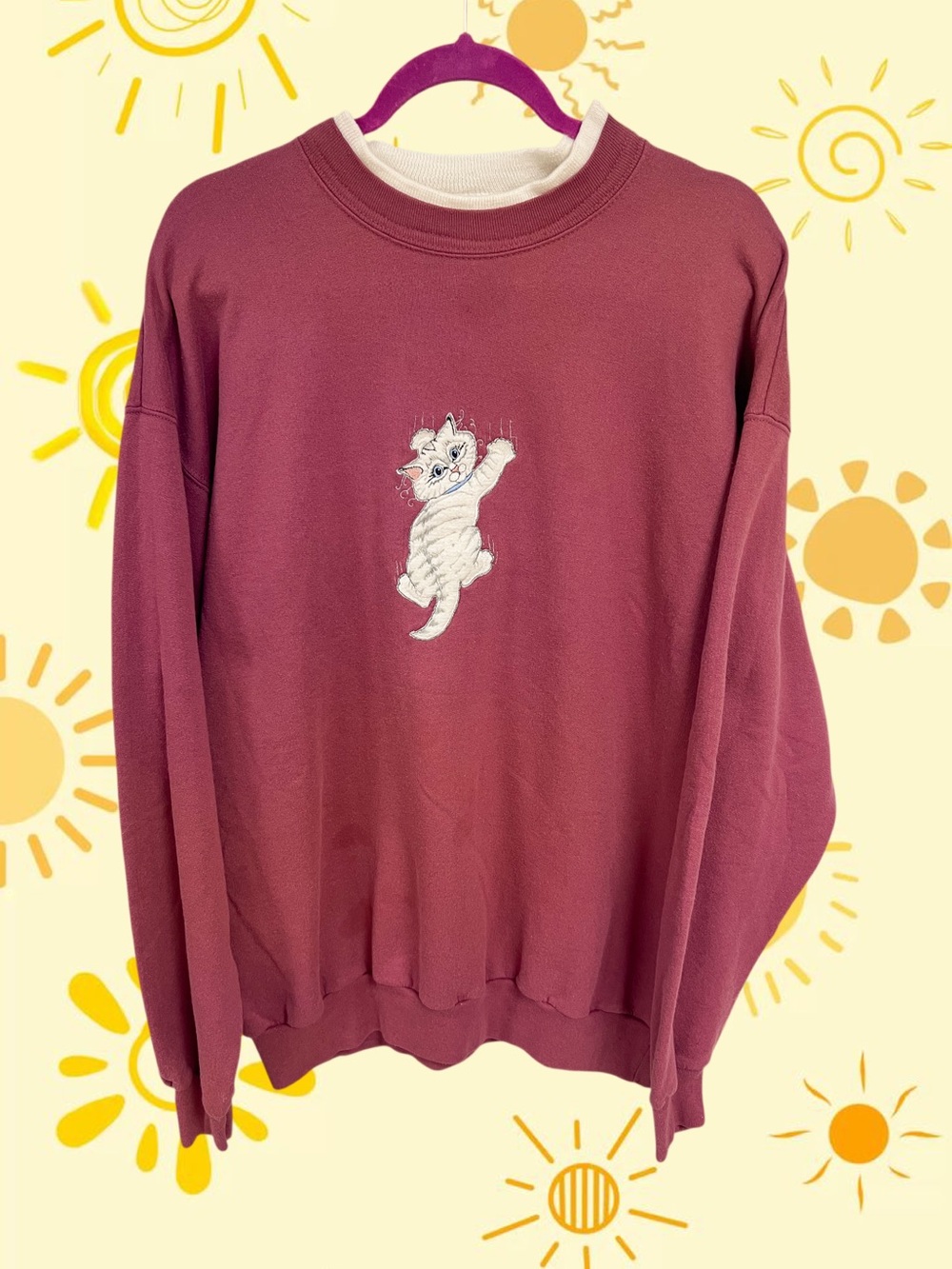 Vintage Top Stitch by Morning Sun embroidered climbing kitty sweater